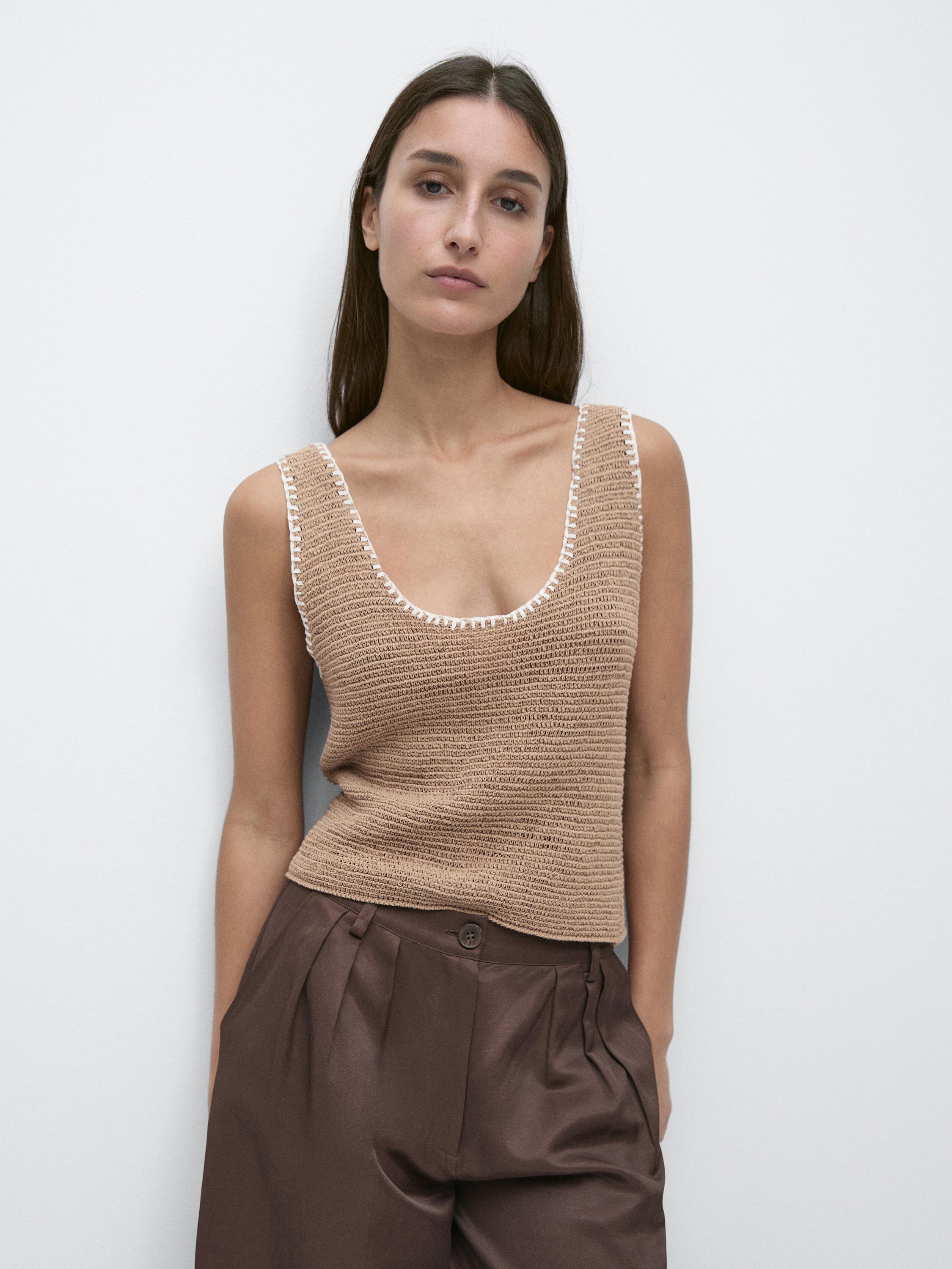 Contrast cotton blend knit top